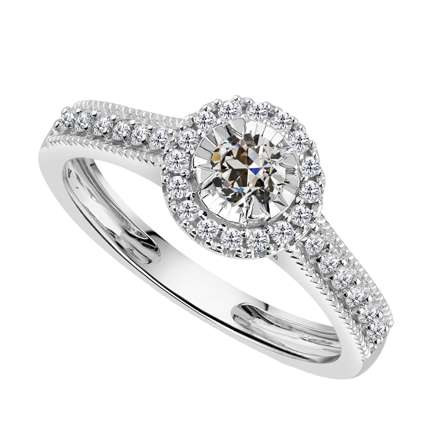 Diamant Bague Sertie Halo 3-carats Or 14K Blanc – vue principale