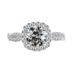 De luxe Coussin Antique Diamant Bague Halo – 2 carats Or Blanc