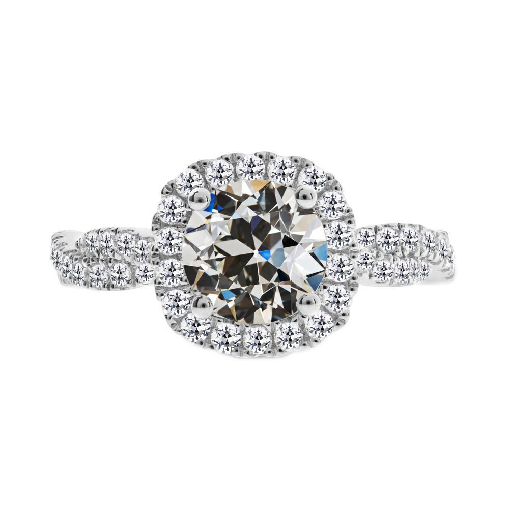 Diamant Taille Old Mine Bague Halo en Or Blanc 14 Carats – vue principale