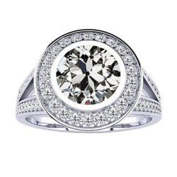 Brillant Bague Halo – Taille Old Mine 3,50 carats Or 14K Blanc