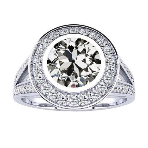 Brillant Coussin Antique Bague Halo en Or 14K Blanc – vue principale