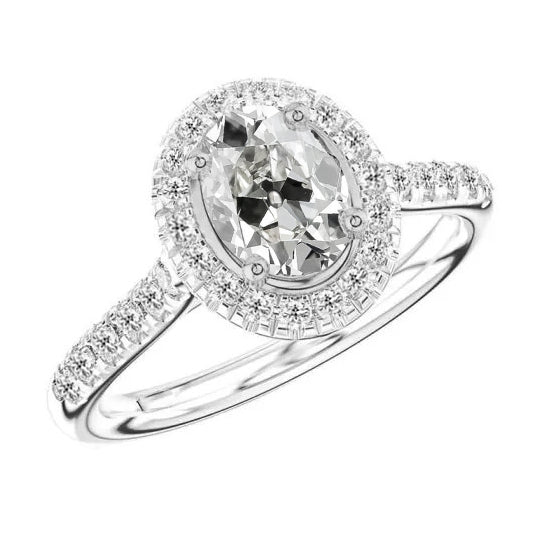 Diamant Fin Bague Halo 3-carats Or 14K Blanc – vue principale