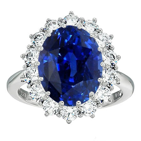 Saphir Bleu Bleuet Bague Pierre Précieuse 3,50-carats Or 14K Blanc – vue principale