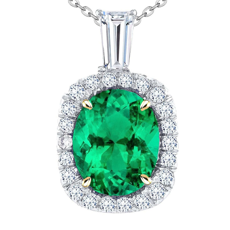 Collier Pendentif Pierre Or Bicolore 14 Carats avec Émeraude Fine – vue principale