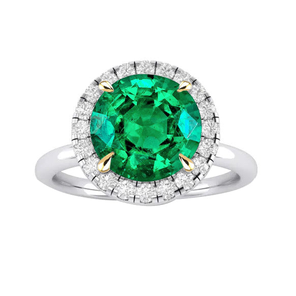 Émeraude Fine Bague Pierre de Couleur 4-carats Or Bicolore 14 Carats – vue principale