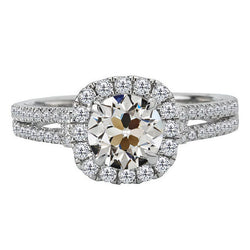 Or 14K Blanc Taille Old Mine Diamant Fin Bague Sertie Halo 5