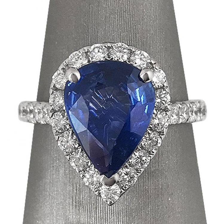 Saphir Bleu Bleuet Bague Pierre Précieuse 3,75-carats Or 14K Blanc – vue de profil