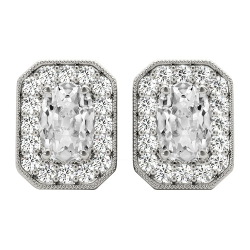 Brillant Coussin Antique Boucles d'Oreilles en Or 14K Blanc – vue principale