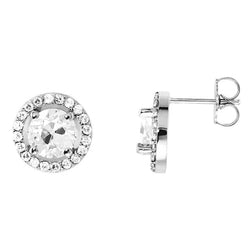 Coussin Antique Brillant Puces d'Oreilles en Or Blanc 14 Carats