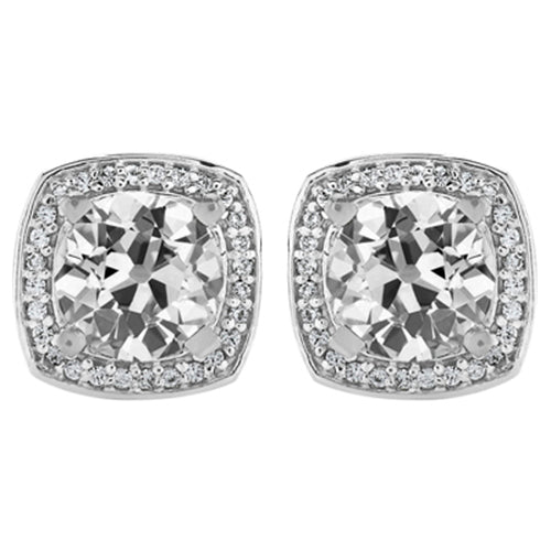 Brillant Taille Old Mine Boucles d'Oreilles en Or Blanc 14 Carats – vue principale