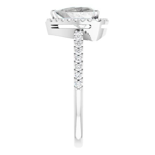 Bague Sertie Halo Or Blanc 14 Carats avec Brillant – vue d'angle