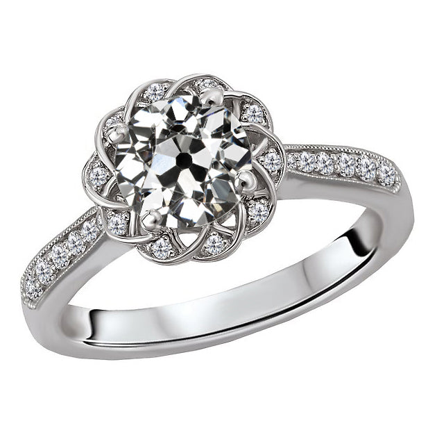 Élégant Diamant Bague de Fiançailles Halo 2 carats – vue principale