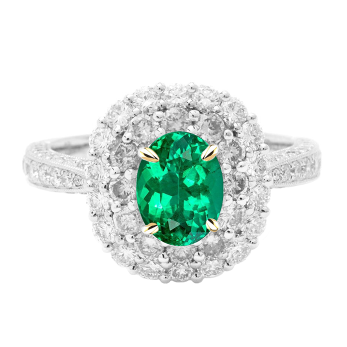 Fait à la main Émeraude Bague Pierre de Couleur 2 carats – vue principale
