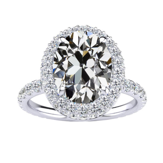 Brillant Coussin Antique Bague de Fiançailles Halo en Or Blanc 14 Carats – vue principale