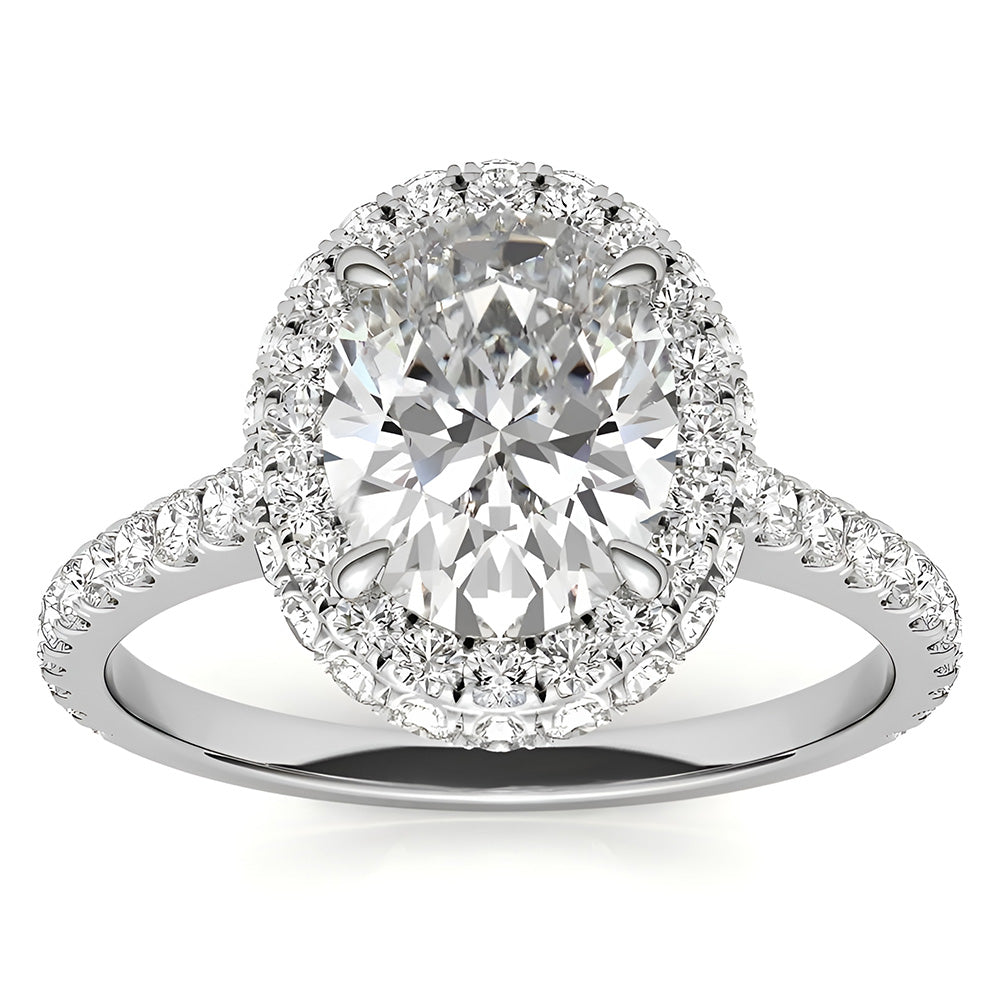 Brillant Bague de Fiançailles Halo 4,50-carats Or Blanc 14 Carats – vue de face