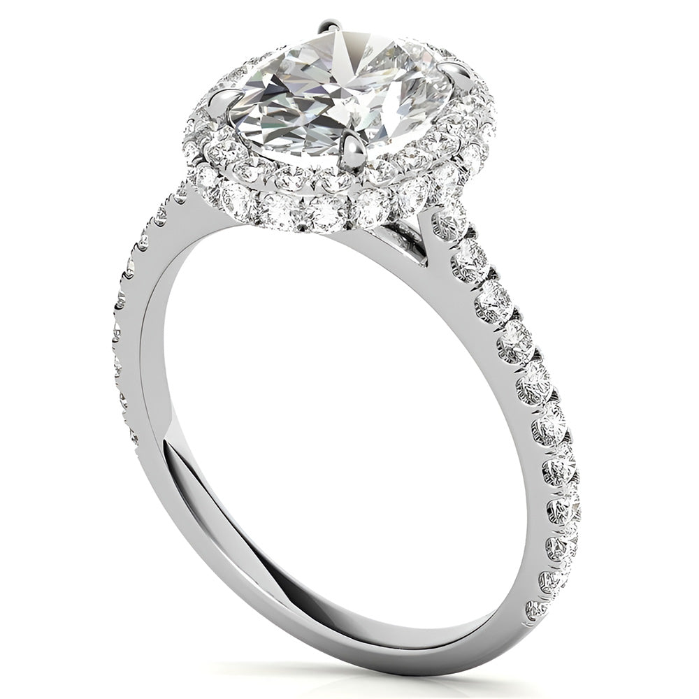 Bague de Fiançailles Halo Or Blanc 14 Carats avec Brillant – vue d'angle