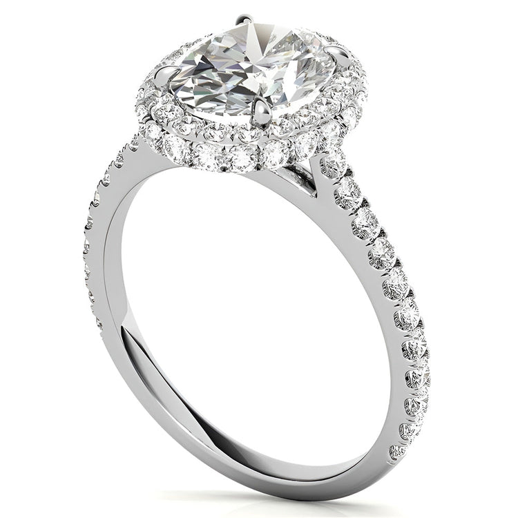Bague de Fiançailles Halo Or Blanc 14 Carats avec Brillant – vue d'angle
