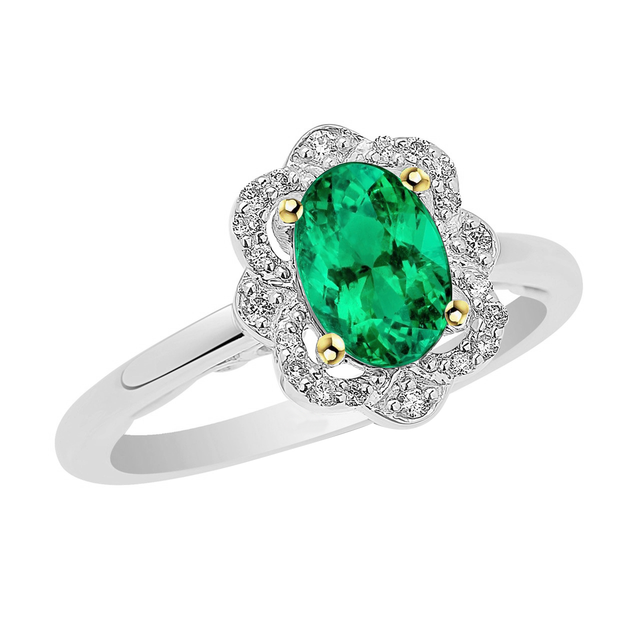 Bague avec Gemme Or 14K Bicolore avec Émeraude – vue principale
