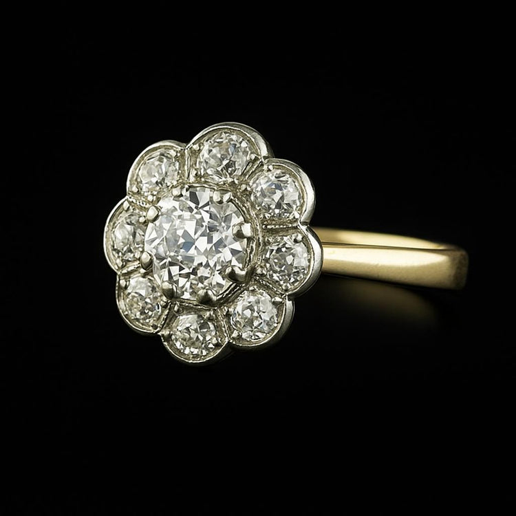 Halo ancienne mine Cut Réel Diamond Ring Bicolore Bijoux Style Fleur 3 Carats