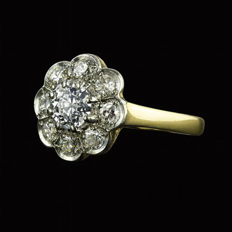 Halo ancienne mine Cut Réel Diamond Ring Bicolore Bijoux Style Fleur 3 Carats