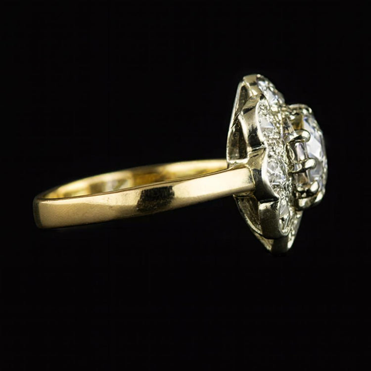 Halo ancienne mine Cut Réel Diamond Ring Bicolore Bijoux Style Fleur 3 Carats