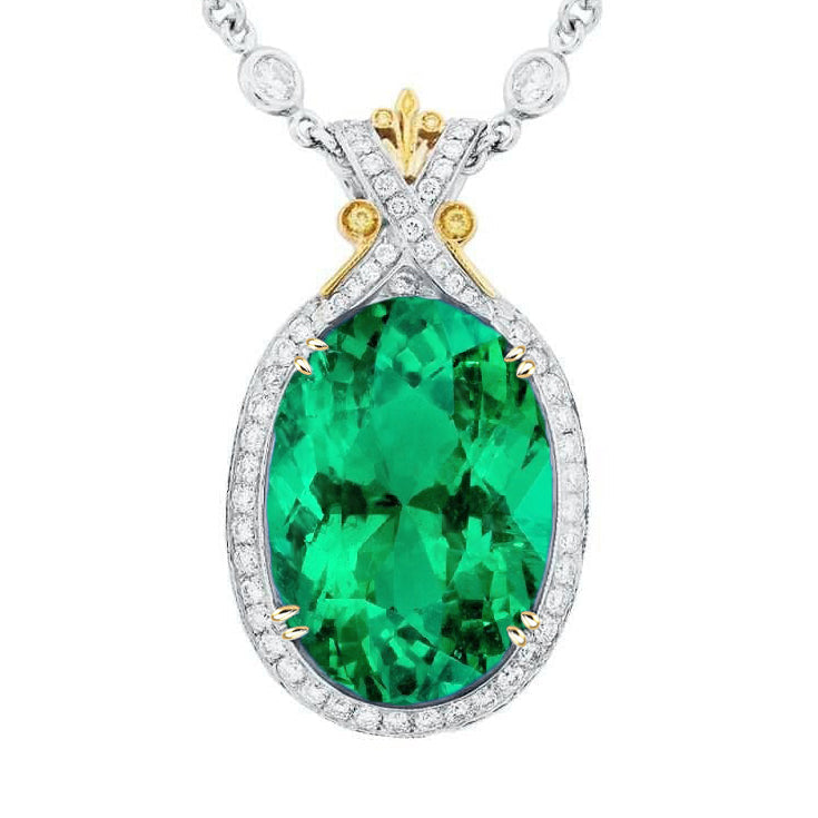 Pendentif Gemme Or Deux Tons 14 Carats avec Émeraude – vue principale