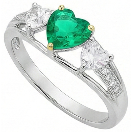 Bague Pierre de Couleur Or Bicolore 14 Carats avec Émeraude Fine – vue de face