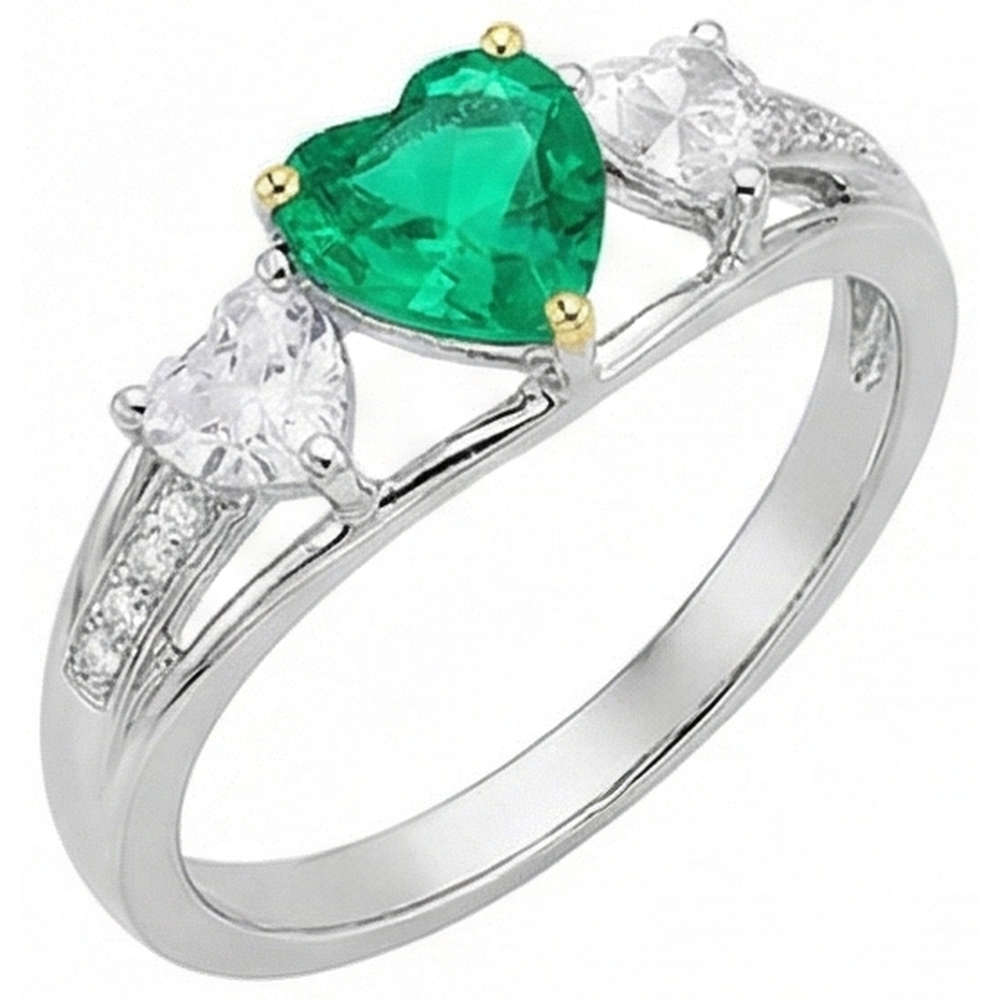 Émeraude Fine Bague Pierre de Couleur 1-carats Or Bicolore 14 Carats – vue de côté