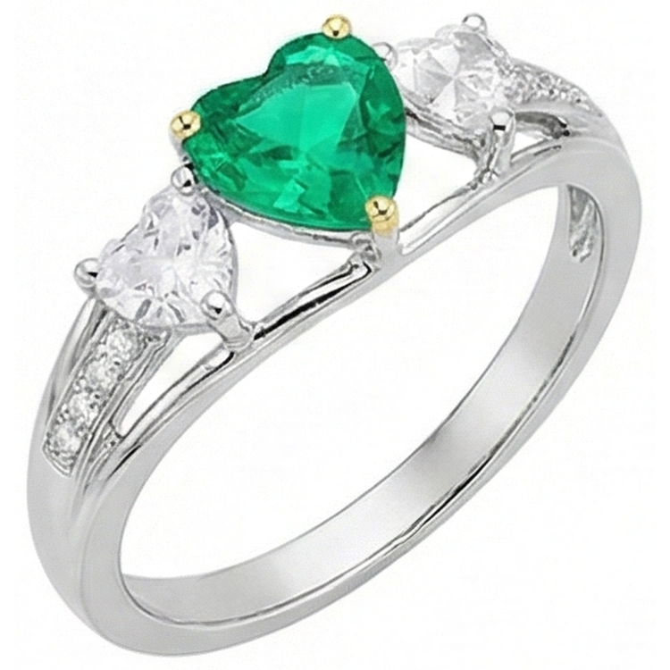 Émeraude Fine Bague Pierre de Couleur 1-carats Or Bicolore 14 Carats – vue de côté