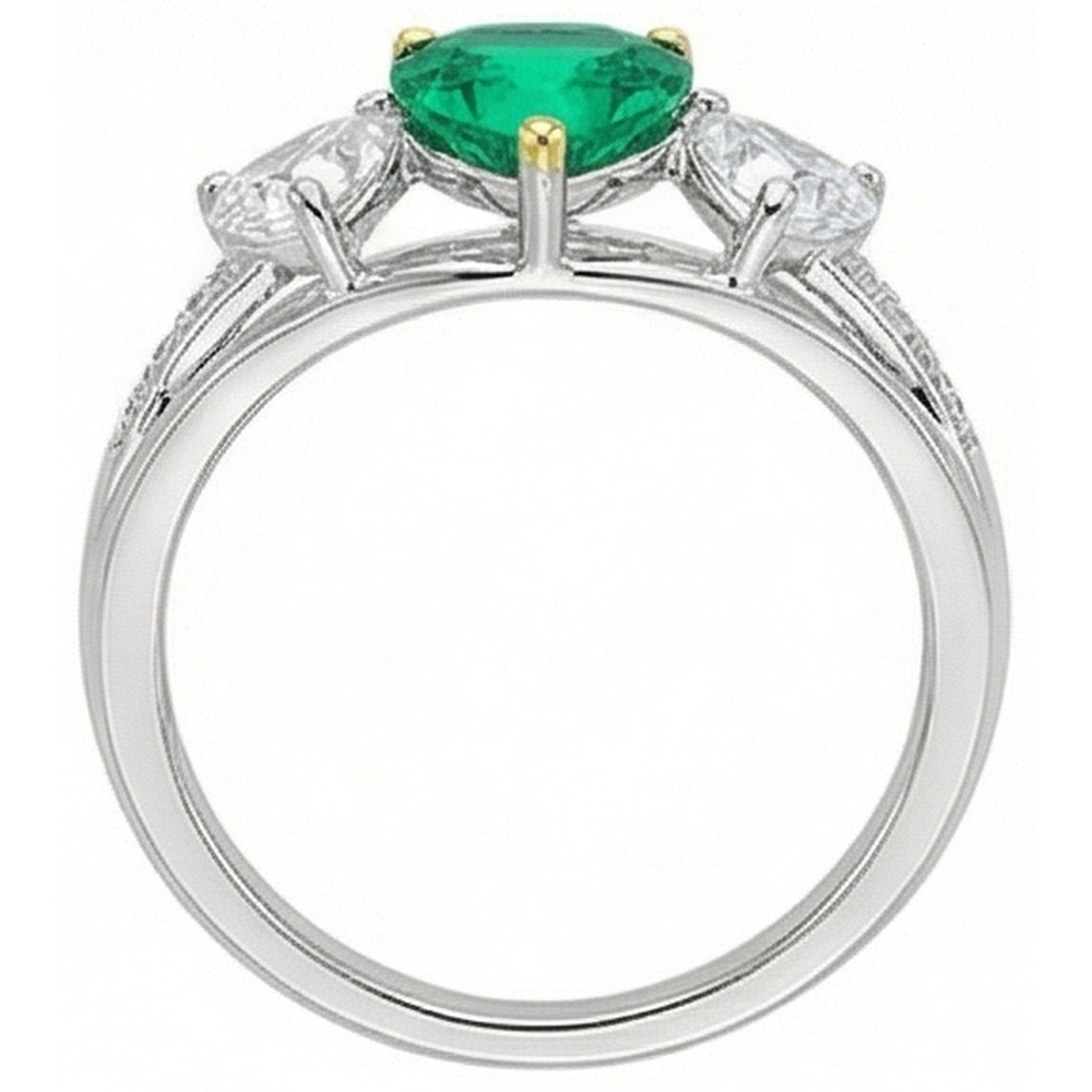 Bague Pierre de Couleur Or Bicolore 14 Carats avec Émeraude Fine – vue de dessus
