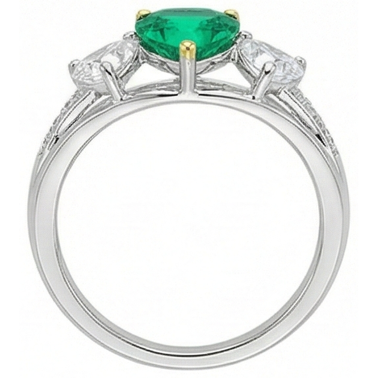 Bague Pierre de Couleur Or Bicolore 14 Carats avec Émeraude Fine – vue de dessus