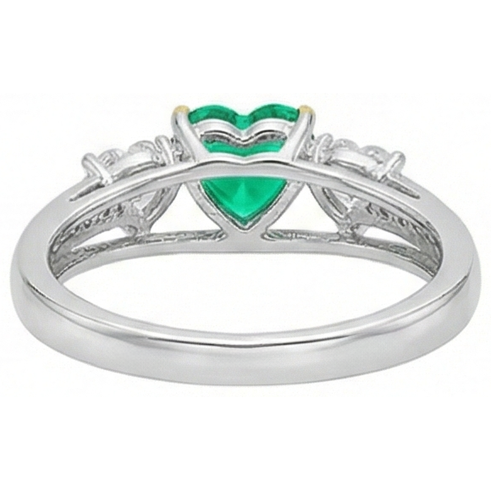Émeraude Fine Taille Cœur Bague Pierre de Couleur en Or Bicolore 14 Carats – vue arrière