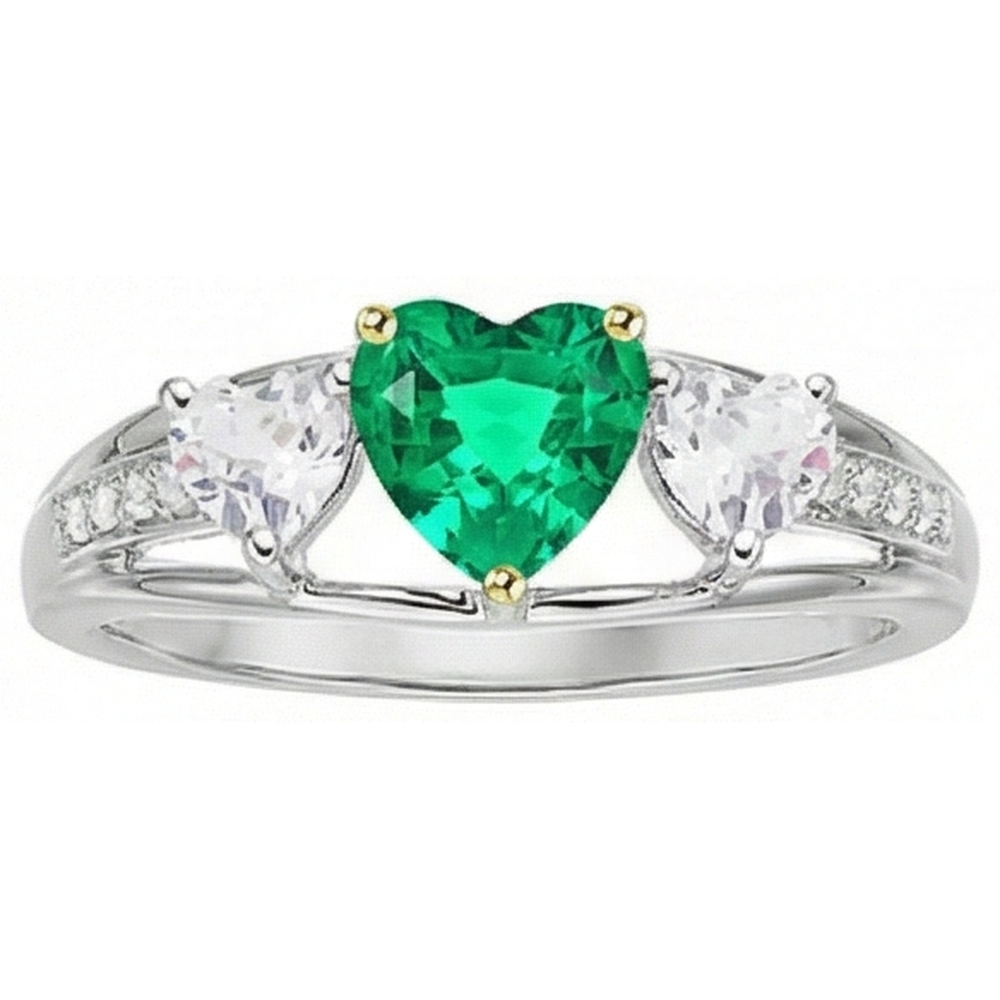 Émeraude Fine Bague Pierre de Couleur 1-carats Or Bicolore 14 Carats – vue d'angle