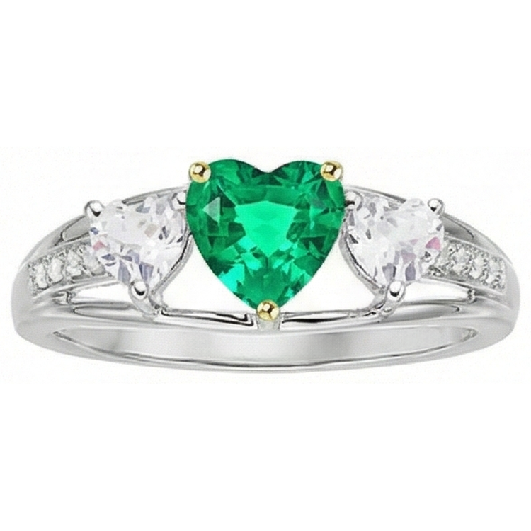 Émeraude Fine Bague Pierre de Couleur 1-carats Or Bicolore 14 Carats – vue d'angle