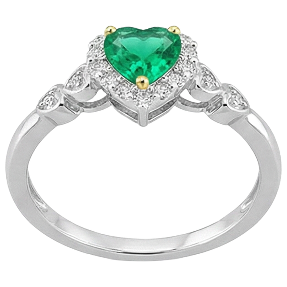 Forme Cœur Émeraude Colombienne bague en Or Deux Tons 14 Carats – vue d'angle