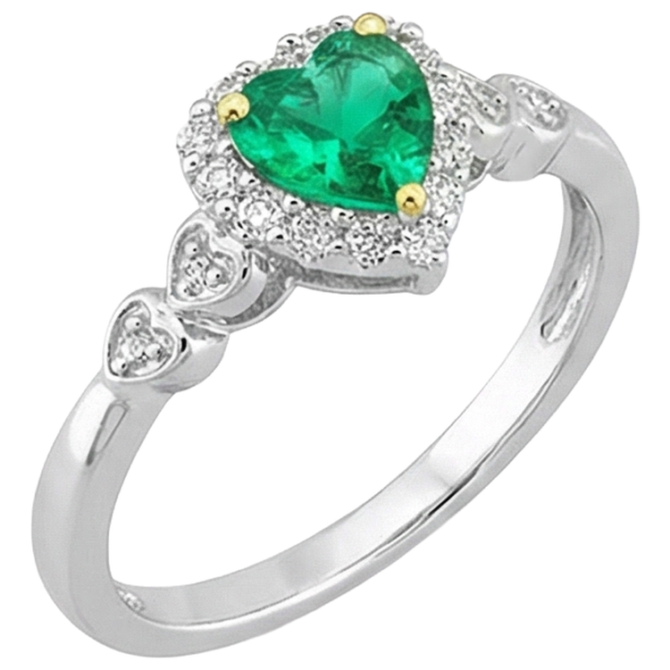Émeraude Colombienne Forme Cœur Bague Pierre Précieuse en Or Deux Tons 14 Carats – vue de côté