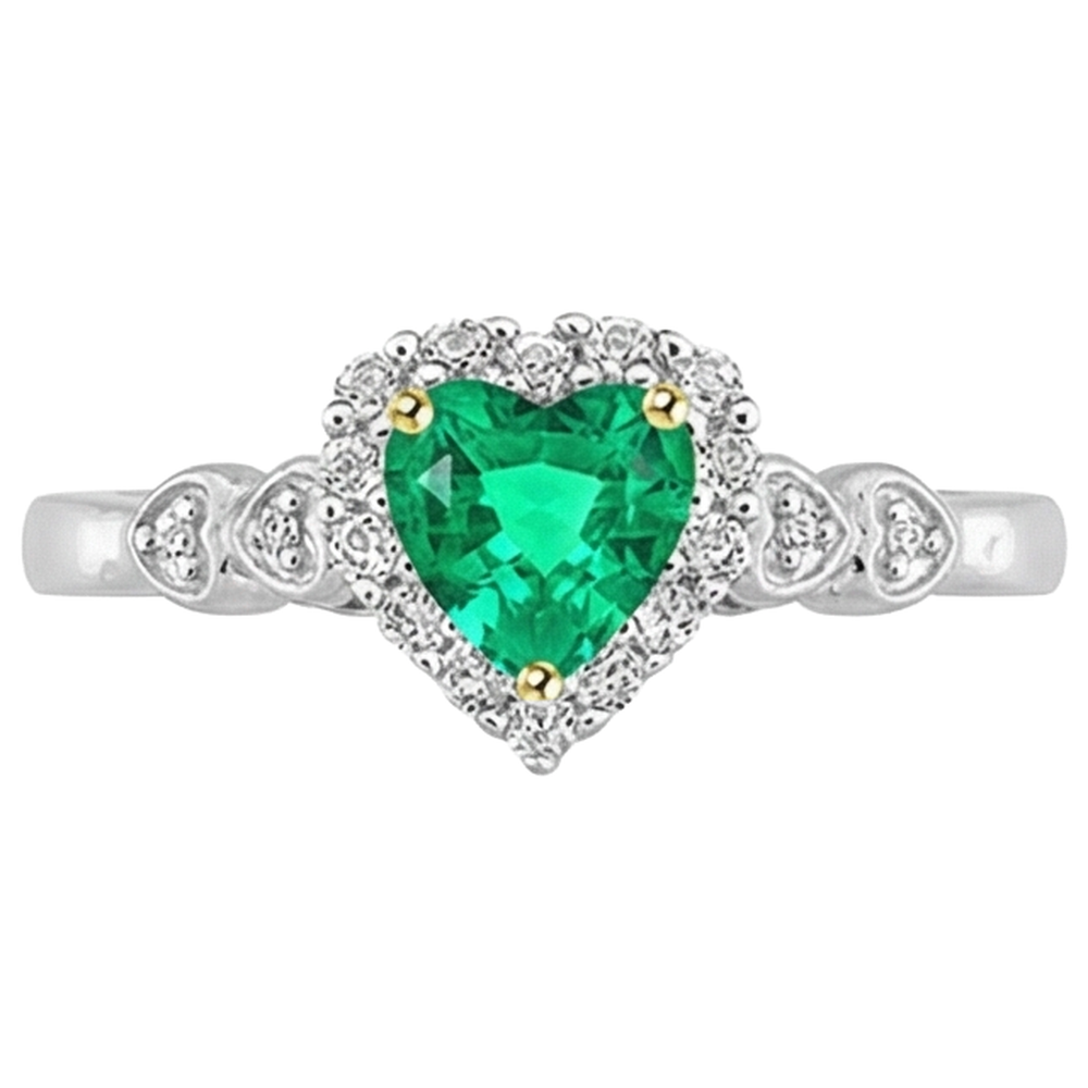 Émeraude Colombienne Forme Cœur Bague Pierre Précieuse en Or Deux Tons 14 Carats – vue de face