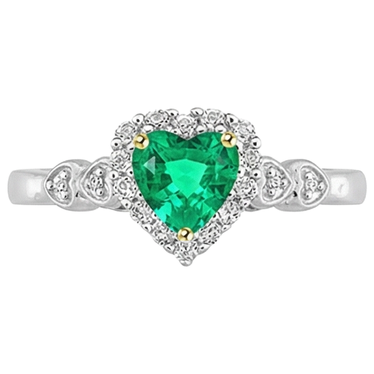 Émeraude Colombienne Forme Cœur Bague Pierre Précieuse en Or Deux Tons 14 Carats – vue de face