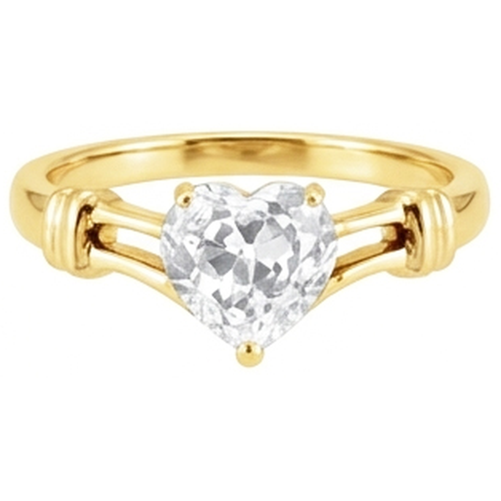 Forme Cœur Diamant Fin bague en Or 14K Jaune – vue de côté