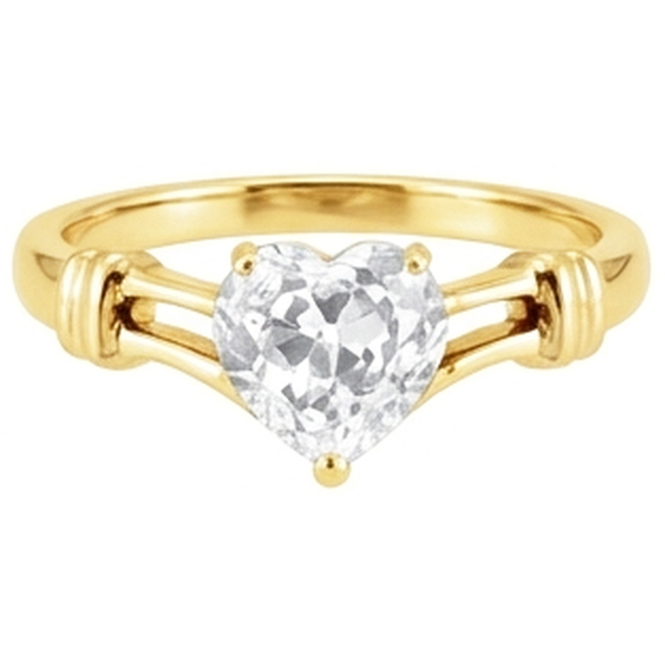 Forme Cœur Diamant Fin bague en Or 14K Jaune – vue de côté