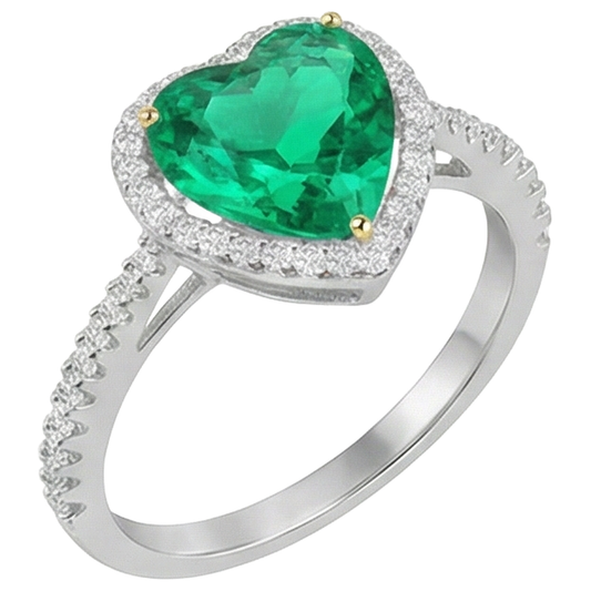 Émeraude Colombienne Bague Pierre Précieuse 2 carats Or Deux Tons 14 Carats – vue de face