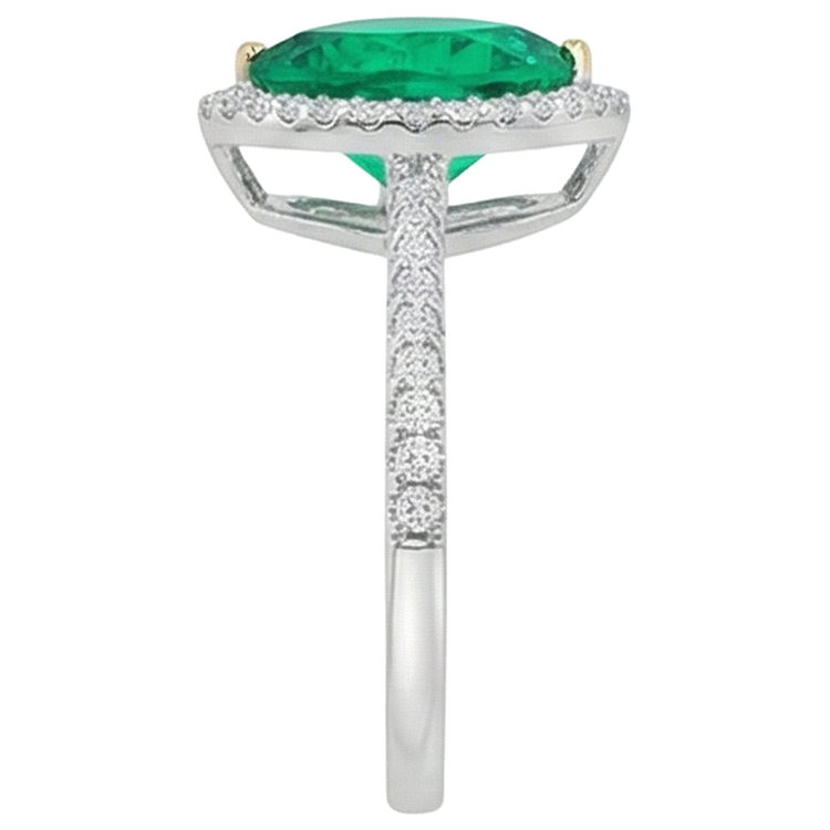 Bague Pierre Précieuse Or Deux Tons 14 Carats avec Émeraude Colombienne – vue de profil