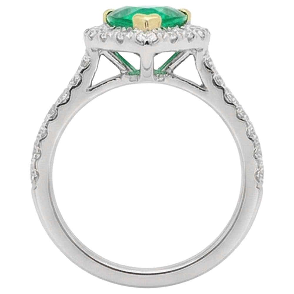 Forme Cœur Émeraude Fine bague en Or Deux Tons 14 Carats – vue de dessus