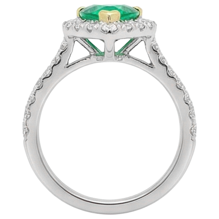 Forme Cœur Émeraude Fine bague en Or Deux Tons 14 Carats – vue de dessus