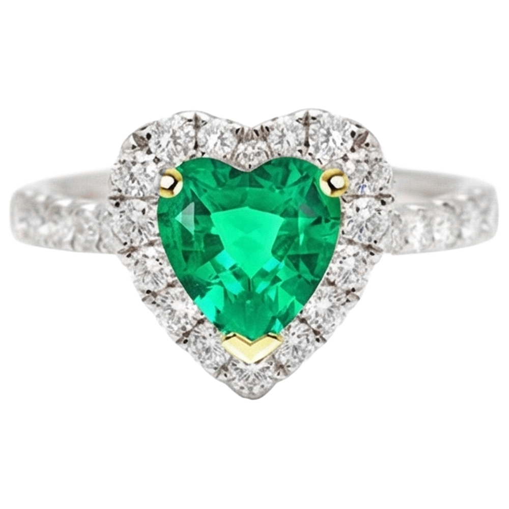 Forme Cœur Émeraude Fine bague en Or Deux Tons 14 Carats – vue de côté