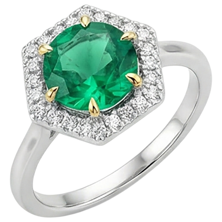 Émeraude Colombienne Bague avec Gemme 2,50-carats Or Deux Tons 14 Carats – vue de côté