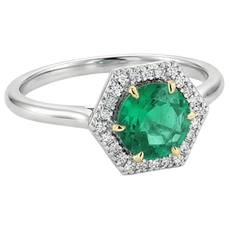 Émeraude Colombienne Taille Brillant Bague avec Gemme en Or Deux Tons 14 Carats – vue de profil