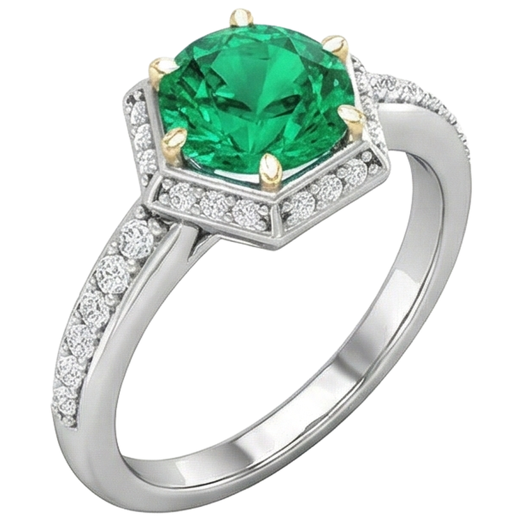 Émeraude Fine Taille Brillant Bague avec Gemme en Or 14K Bicolore – vue de côté
