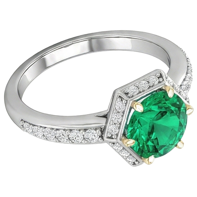 Émeraude Fine Bague avec Gemme 1 carats Or 14K Bicolore – vue d'angle