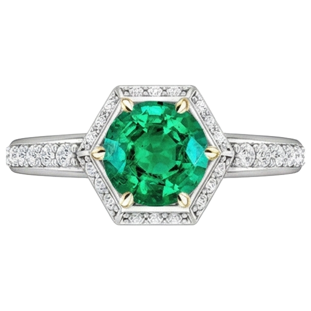 Bague avec Gemme Or 14K Bicolore avec Émeraude Fine – vue de face